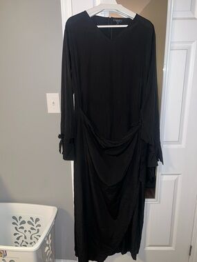 Verona Black Long Sleeve Draped Maxi Dress with Tie Cuffs
